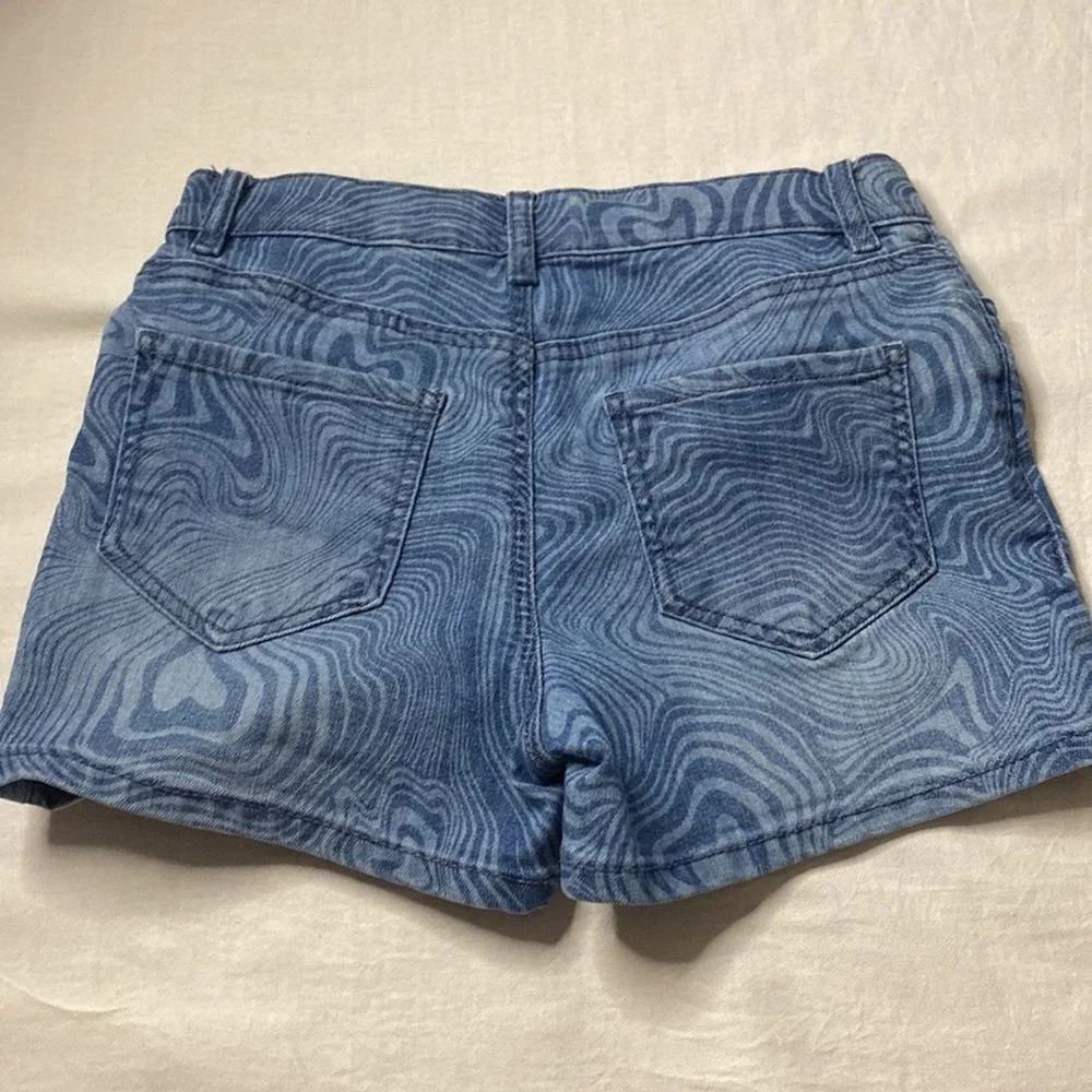 OshKosh Bgosh Denim Shorts Girls‎ Blue Wave Pattern Casual Kids Size 7/7A EUC